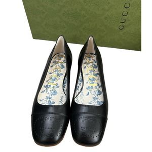 Gucci interlocking GG Ballet Flat in Black Leather Size EU37